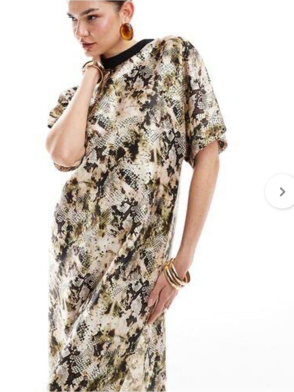 ASOS Snake-Print Maxi Dress in Beige and Black with Olive Accents